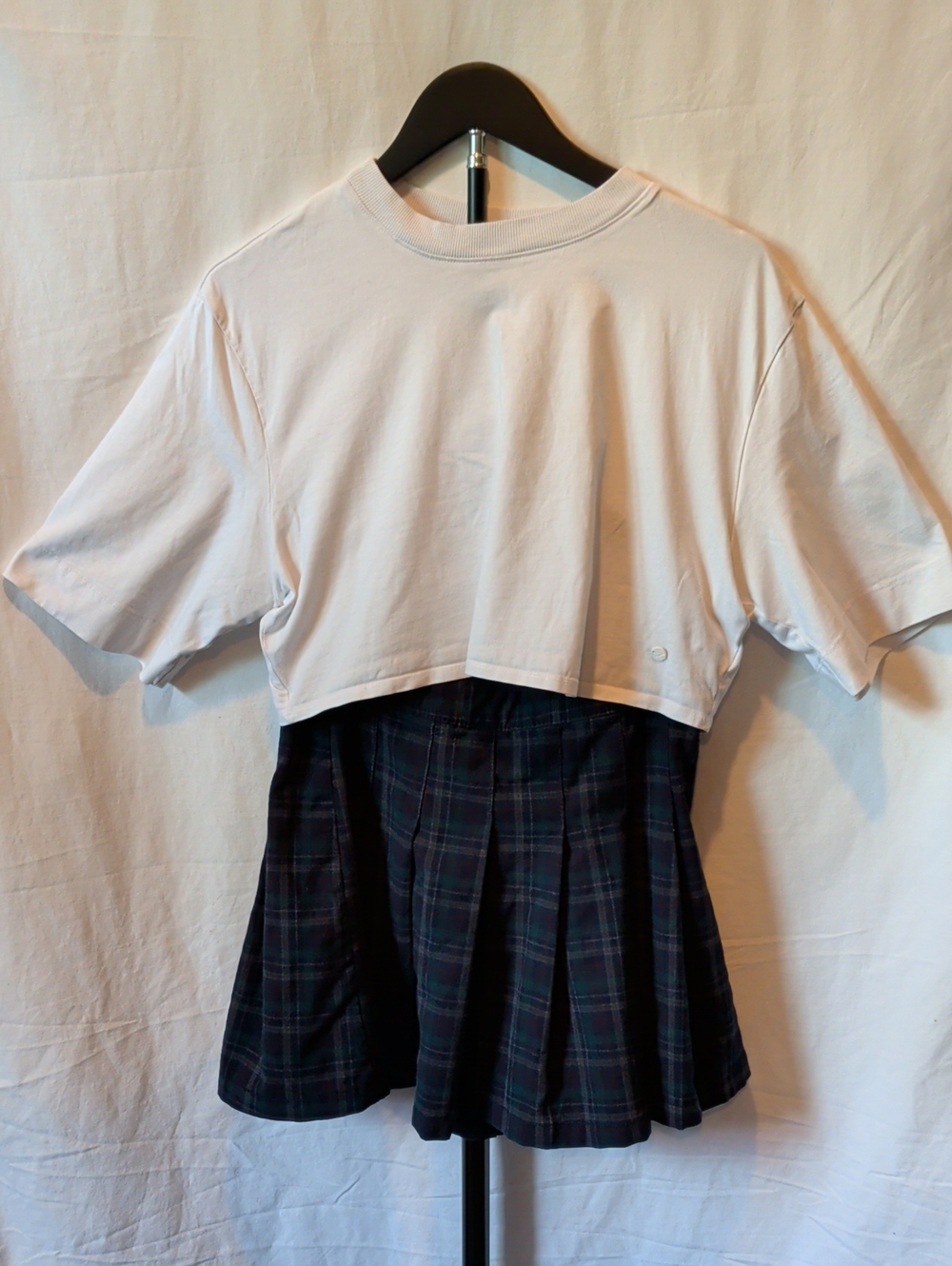 2 piece Set Gymshark White Tag Crop Tee/ American Eagle Mini Skirt